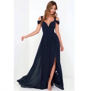 Elegant blue evening gown, BARIANO long navy blue formal dress with slit